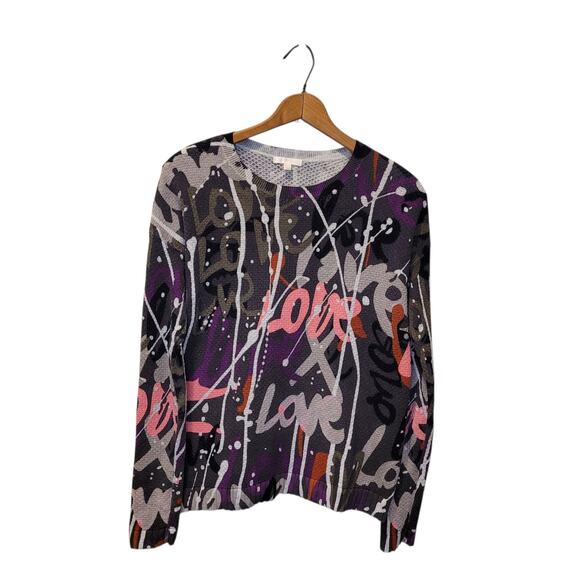 Lisa Todd Womens Cotton Love Language Graffiti Print Long Sleeve Sweater Size XS - Picture 1 of 10